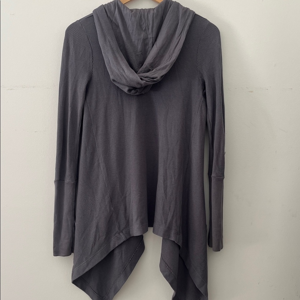 SOLD! Splendid Charcoal Knit open cardigan Hoodie waffle with pockets sz XS - Picture 4 of 7